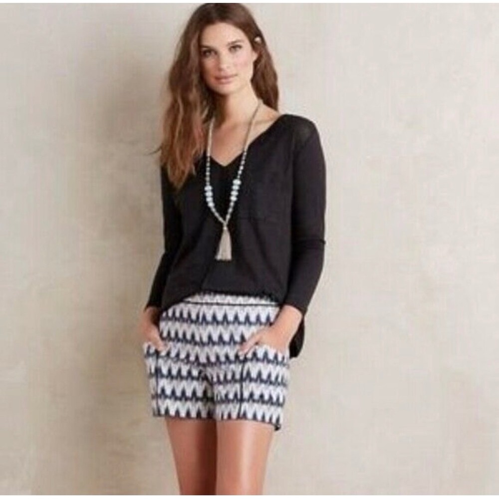C7 Cartonnier Anthropologie Ikat Zig Zag Shorts Blue Black White Piping Size 2